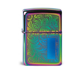 Zippo Venetian spectrum aansteker met gepolijste afwerking, lasergegraveerd Venetiaans bladmotief