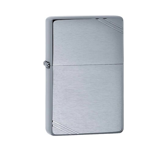Zippo Vintage brushed chrome aansteker met geborstelde chromen afwerking en diagonale lijnen