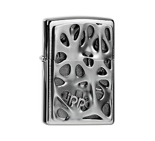 Zippo Voronoi emblem regular aansteker in chrome met geborstelde afwerking en 3D voronoi reliëf