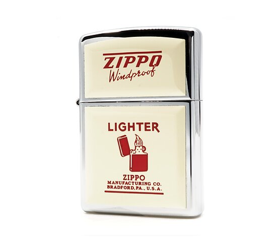 Zippo wit embleem rode print