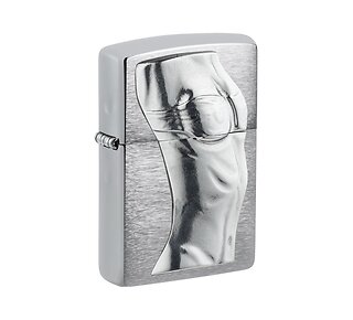 Zippo Women Torso Regular met geborsteld chromen afwerking en 3D vrouwentorso embleem