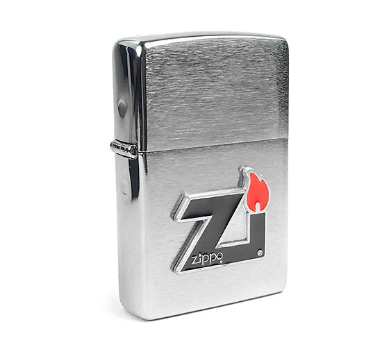 Geborsteld chrome zippo met ZI flame logo